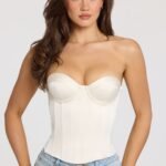 Satin Lace-Up Corset Top in Ivory