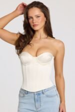Satin Lace-Up Corset Top in Ivory - Image 5