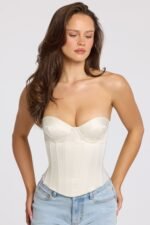 Satin Lace-Up Corset Top in Ivory - Image 6