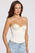 Satin Lace-Up Corset Top in Ivory - Image 8