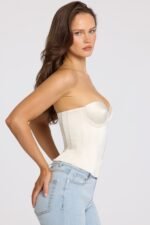 Satin Lace-Up Corset Top in Ivory - Image 3