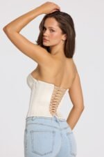 Satin Lace-Up Corset Top in Ivory - Image 2