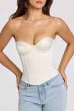 Satin Lace-Up Corset Top in Ivory - Image 4