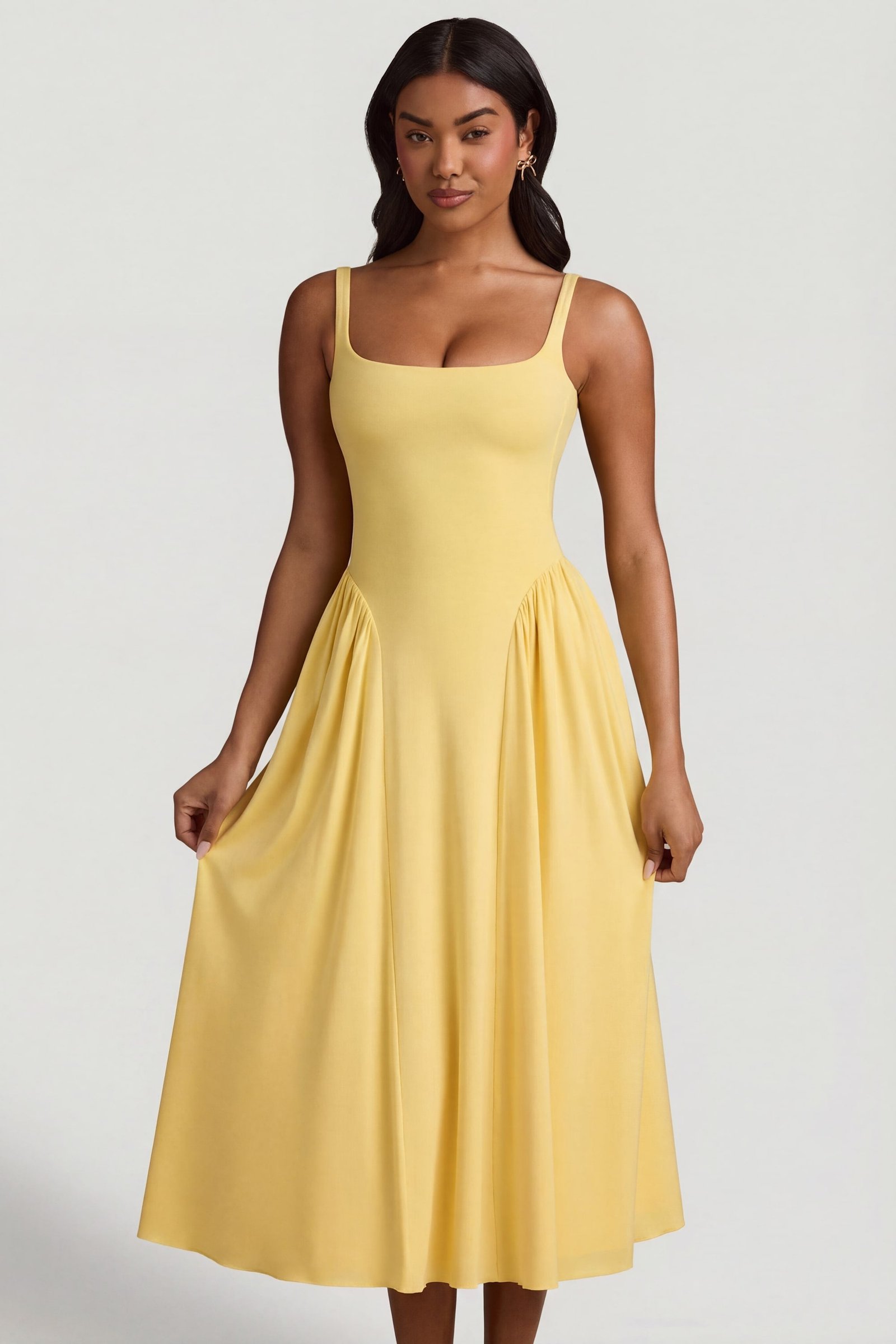 13539-PastelYellow_Aireen_7 Modal A-Line Midaxi Dress in Pastel Yellow - Image 1