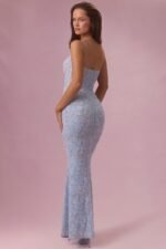 Embellished Square Neck Maxi Dress in Sky Blue - Image 2