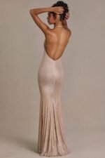 Embellished Plunge-Neck Open-Back Gown in Sand - Image 6