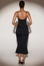 Embellished Peekaboo Fluted-Hem Midaxi Dress in Black - Image 2