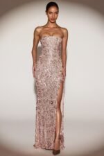 Embellished Bandeau-Neck Strapless Gown in Rose Gold - Image 10