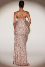 Embellished Bandeau-Neck Strapless Gown in Rose Gold - Image 3