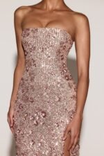 Embellished Bandeau-Neck Strapless Gown in Rose Gold - Image 5