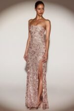Embellished Bandeau-Neck Strapless Gown in Rose Gold - Image 7