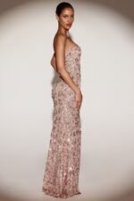 Embellished Bandeau-Neck Strapless Gown in Rose Gold - Image 8