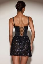 Satin Corset Embellished Skirt Mini Dress in Black Purple - Image 2