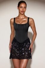 Satin Corset Embellished Skirt Mini Dress in Black Purple - Image 6