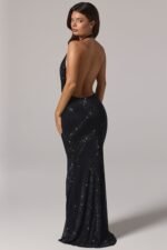 Embellished Cowl-Neck Backless Gown in Black - Image 2