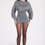 Fine-Knit Long-Sleeve Romper in Grey
