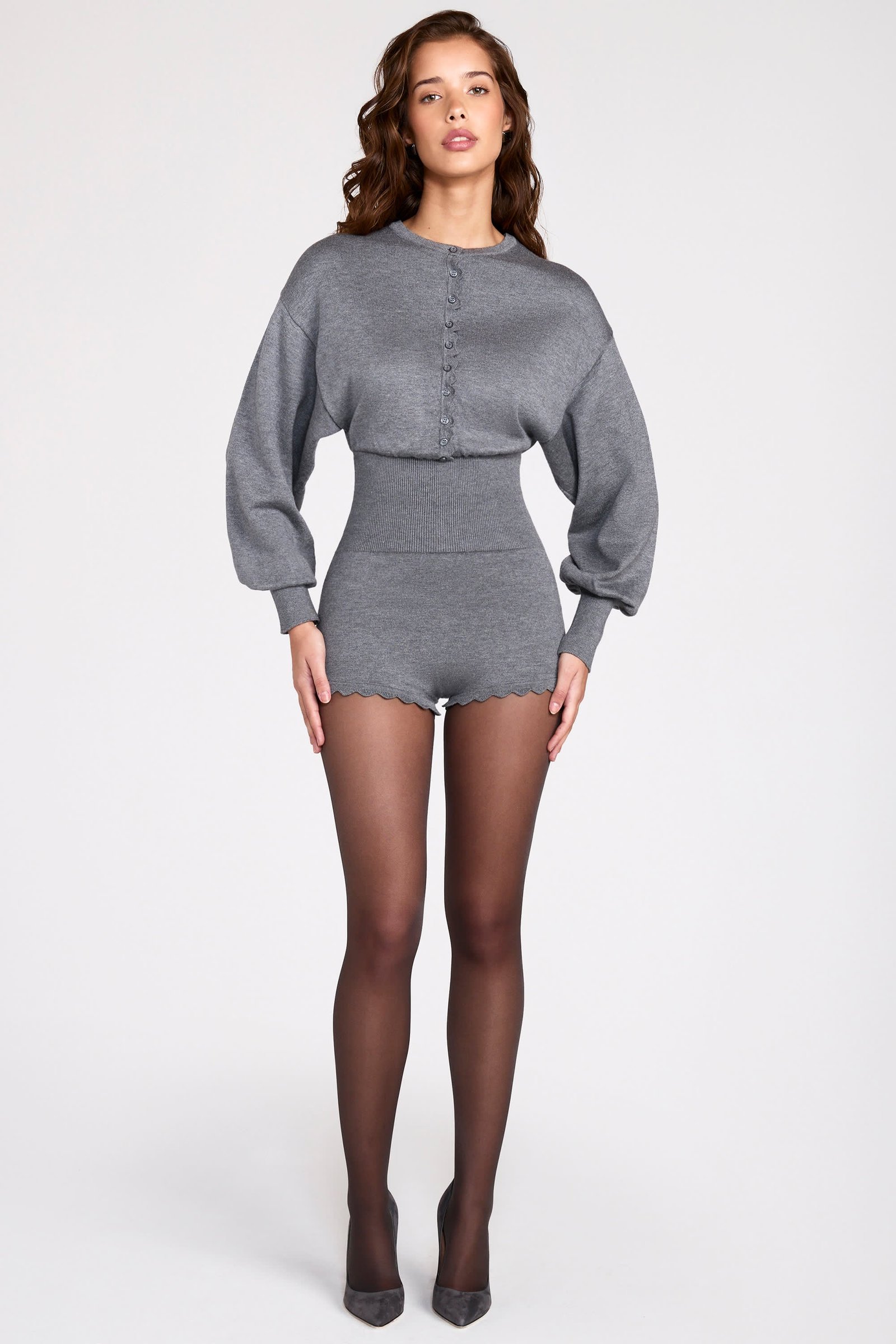 15528-Grey_Moya_1 Fine-Knit Long-Sleeve Romper in Grey - Image 1