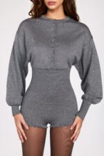Fine-Knit Long-Sleeve Romper in Grey - Image 2