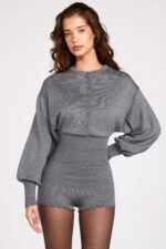 Fine-Knit Long-Sleeve Romper in Grey - Image 9