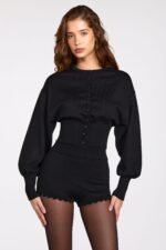 Knit Long-Sleeve Cardigan in Black