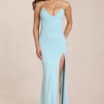 Deep V-Neck Maxi Dress in Light Blue