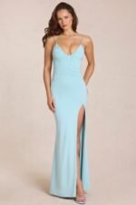 Deep V-Neck Maxi Dress in Light Blue