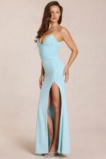 Deep V-Neck Maxi Dress in Light Blue - Image 3
