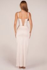 Corseted Thigh-High Split Maxi Dress in Pearl - Image 6