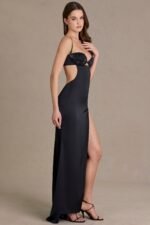 Satin Embellished Bralette Gown in Black - Image 3