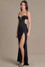 Satin Embellished Bralette Gown in Black - Image 8