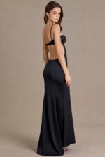 Satin Embellished Bralette Gown in Black - Image 2