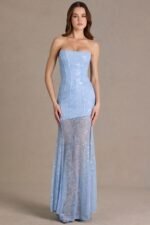Embellished Lace Corset Gown in Sky Blue - Image 8