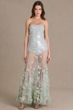 Embellished Tulle Corset Gown in Sage Green - Image 2
