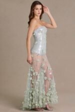 Embellished Tulle Corset Gown in Sage Green - Image 6