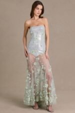 Embellished Tulle Corset Gown in Sage Green - Image 3