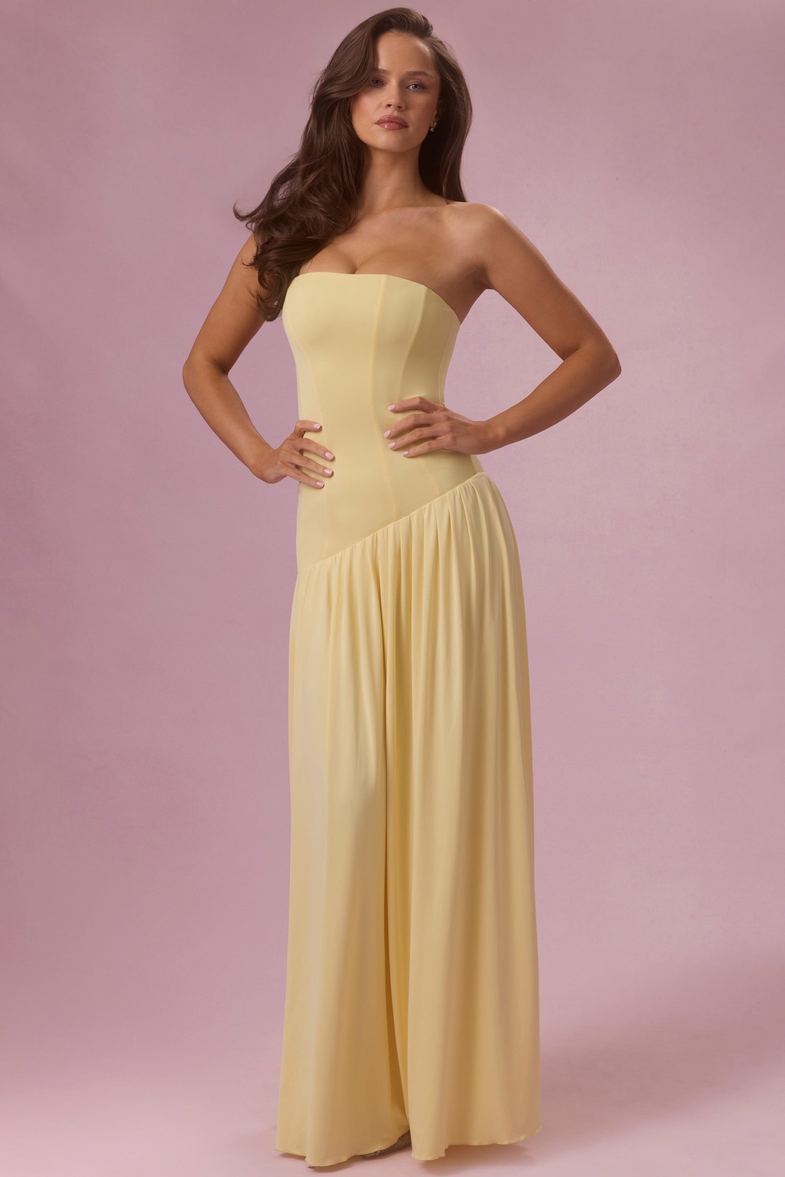 15793-ButterYellow_Evelina_1 Jersey Strapless Gown in Butter - Image 1