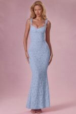Lace Sweetheart-Neck Gown in Sky Blue - Image 8