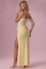 Mesh Draped Bridesmaid Dress in Butter - Image 2