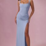 Mesh Draped Bridesmaid Dress in Sky Blue