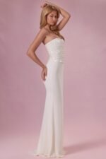 Embellished Corset Strapless Gown in Pearl - Image 3