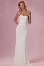 Embellished Corset Strapless Gown in Pearl - Image 5