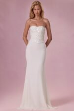 Embellished Corset Strapless Gown in Pearl - Image 7