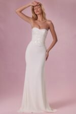 Embellished Corset Strapless Gown in Pearl - Image 8