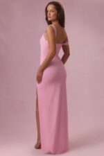 Mesh Draped Corset Gown in Candyfloss Pink - Image 2