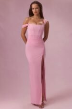 Mesh Draped Corset Gown in Candyfloss Pink - Image 5