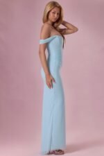 Mesh Draped Corset Gown in Light Blue - Image 5