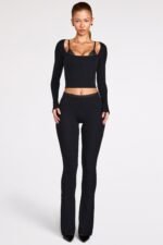 Modal Mid-Rise Flared Trousers in Black - Image 5