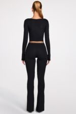 Modal Mid-Rise Flared Trousers in Black - Image 3