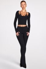 Modal Mid-Rise Flared Trousers in Black - Image 6