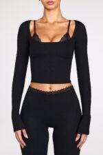 Modal Mid-Rise Flared Trousers in Black - Image 2